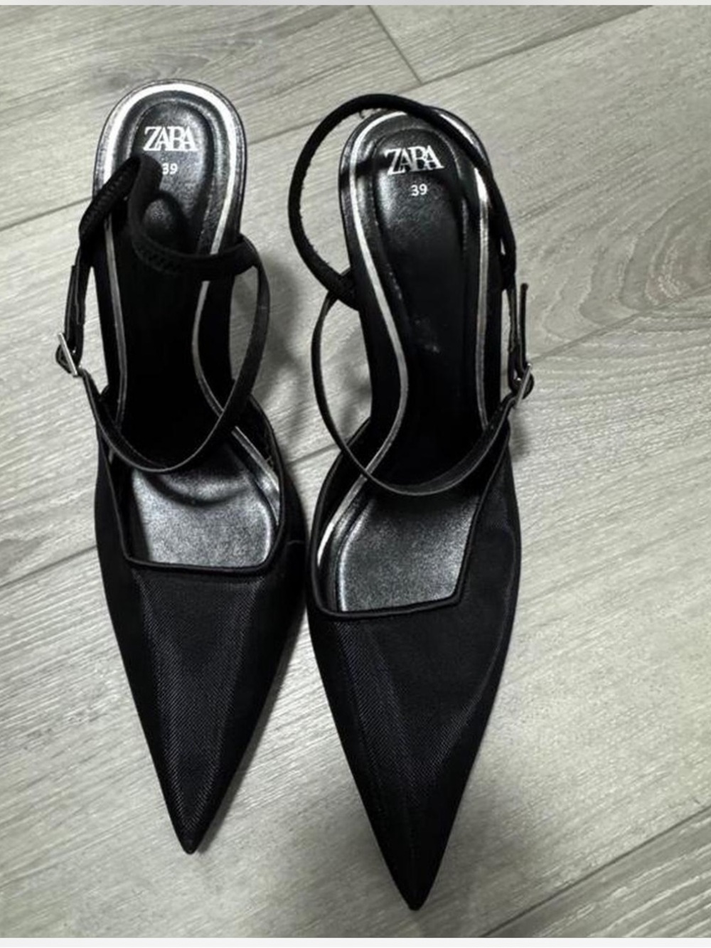 Sz 8 ZARA Black Pointed Slingback Heels